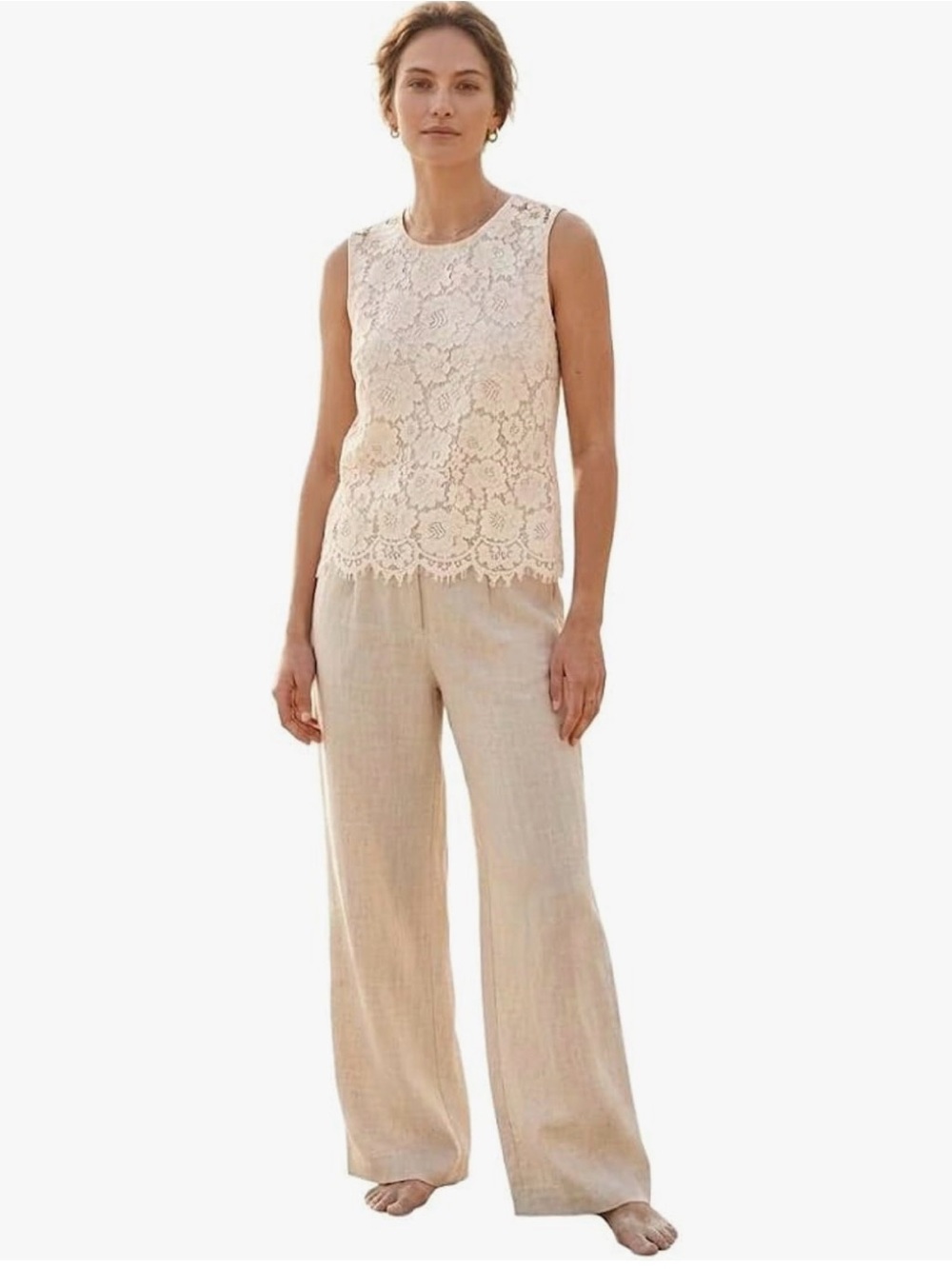 Sleeveless Lace Top - Cream - Large